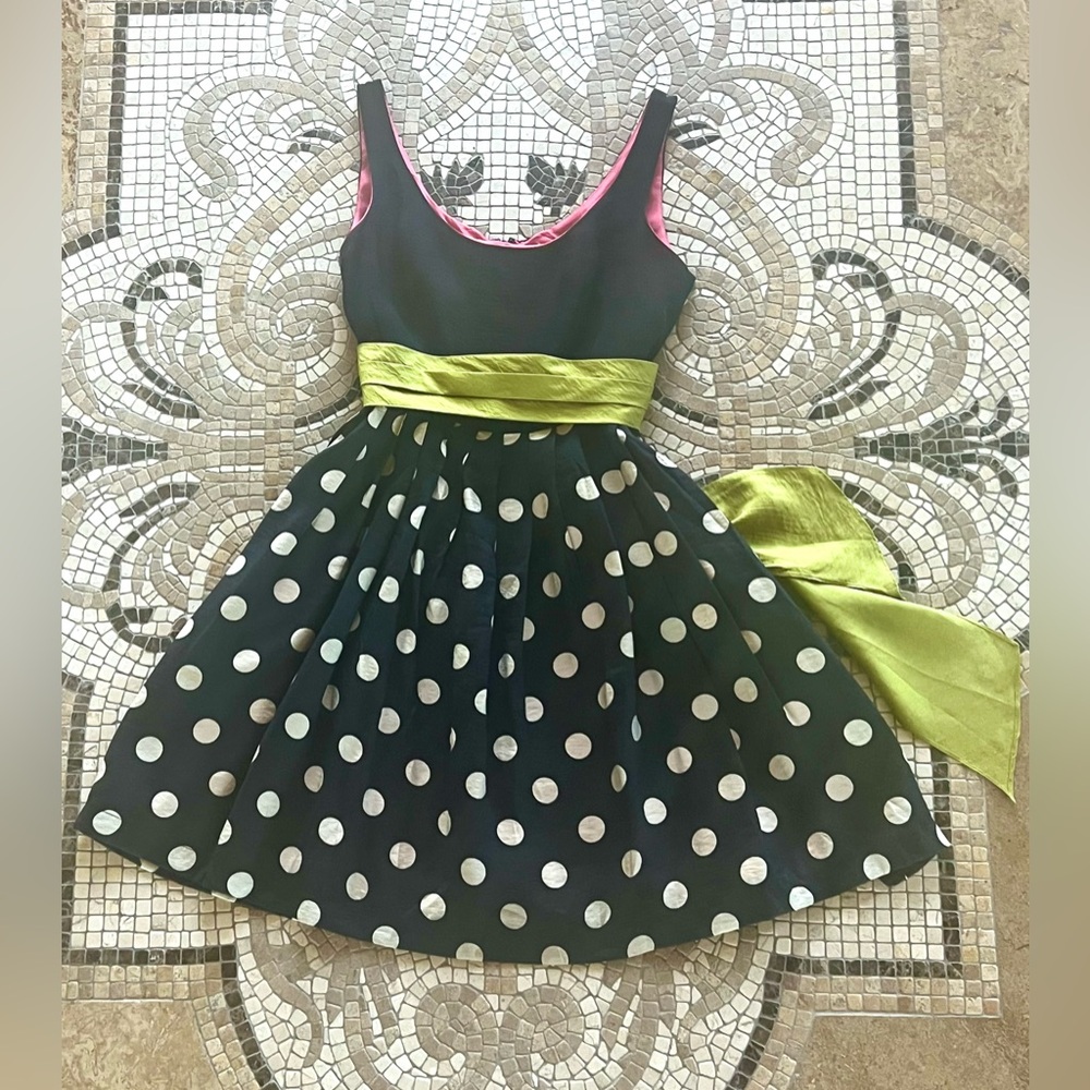 $168 Corey Lynn Calter Polka Dot Fit & Flare Dress ‘Slice of Lime’ Preppy Sz. 2